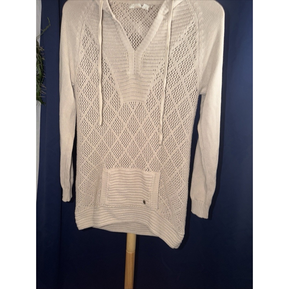 prAna Sugar‎ Beach Sweater Women Beige Cotton Knit L/S Hoodie Pullover Top